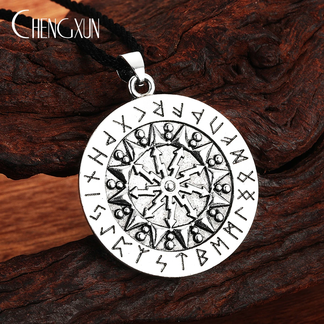 Thor's Shield Pendant Necklace Men Women Amulet Nordic Warrior Sacred Symbol With Runes Celtic Scandinavian Druid Magic Jewelry