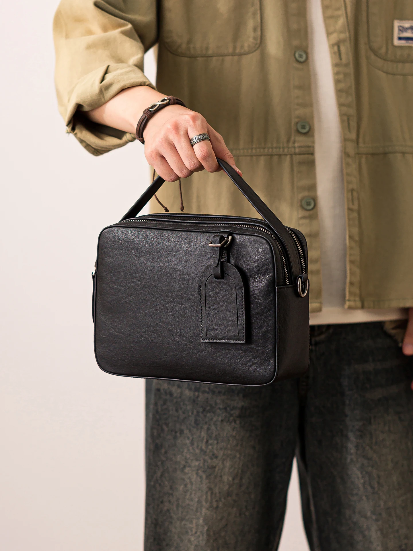 

simple high-quality first layer cowhide men's crossbody bag outdoor casual daily handmade genuine leather teens shoulder bag