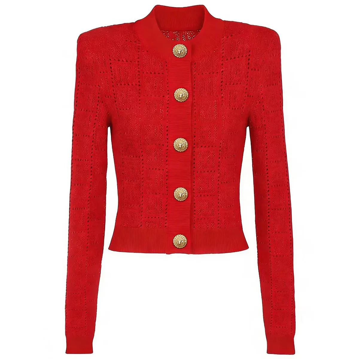 ZJYT Spring Fashion Long Sleeve Knitted Cardigans Sweaters for Women Hollow Out Red Purple Knit Tops Female Knitwear Jumper Lady