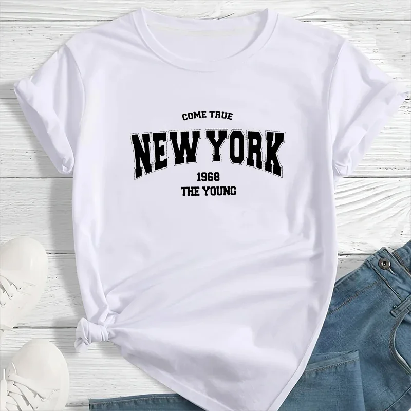 

Fashion T-shirt Women When 1968 The New York Is Young Short Sleeve T Shirt Female Streettshirt O-Neck Loose Y2k Clothes Top Tee