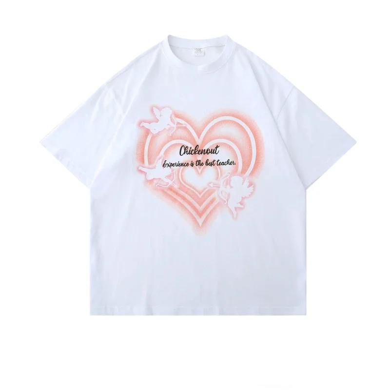 تي شيرت قوطي هاراجوكو نسائي ، غرنج ، طباعة حب كيوبيد ، تيشيرتات فراشة ، رقبة مستديرة ، قمم بأكمام قصيرة ، للجنسين ، كاجوال ، موضة الصيف