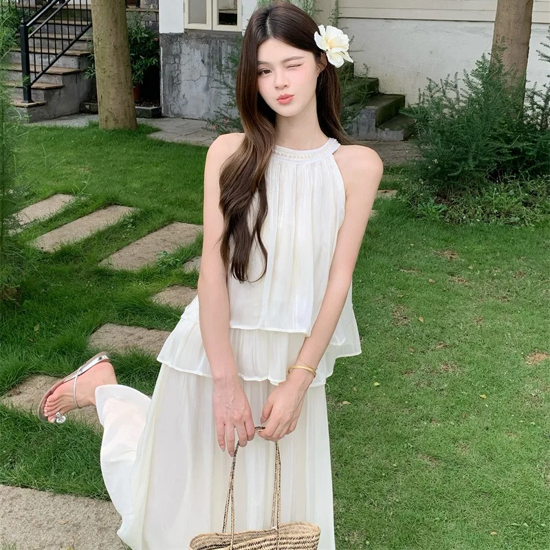 

Summer New Style Gentle Vacation Loose Double Layered Top And Half Skirt Splicing Two-Piece Set for Women Casual Fashion