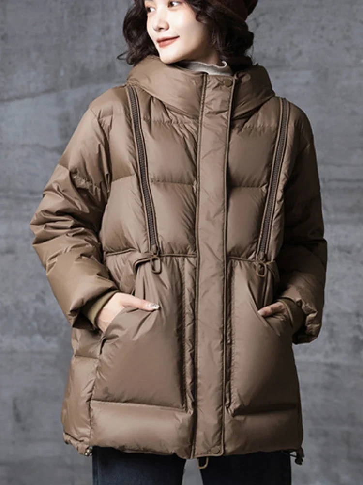 2024 Winter Fashion Parkas Womens Warm Loose Duck Down Jackets Ladies Luxury Casual Hooded Coats Vintage Snow Clothing