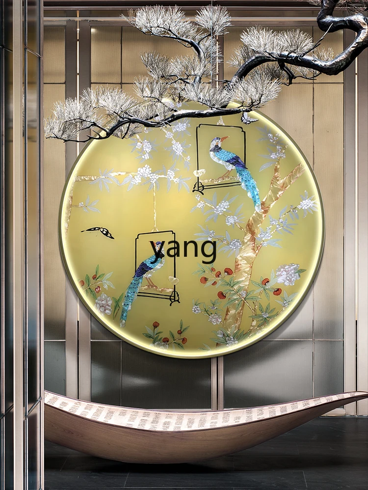 Yjq round Flower and Bird Enamel Decorative Painting Entrance Door Hanging Painting Modern Dining Room High-End Mural