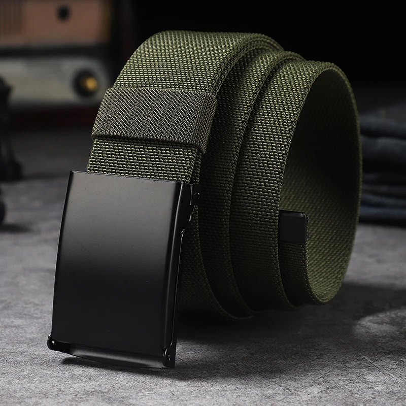 Non perforated and non punched men\'s automatic buckle waistband with elastic canvas belt, women\'s Korean version versatile stude