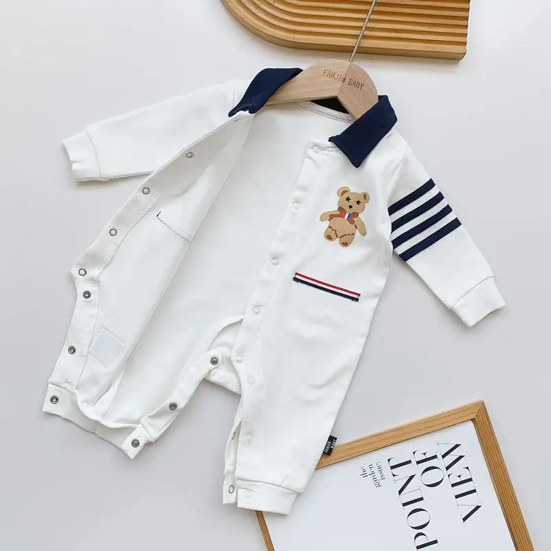 Boys POLO Collar Onesie Baby Long-sleeved Romper Newborn Infant 1 Year Old Birthday 100 Days Birthday Clothing 0-3 Years