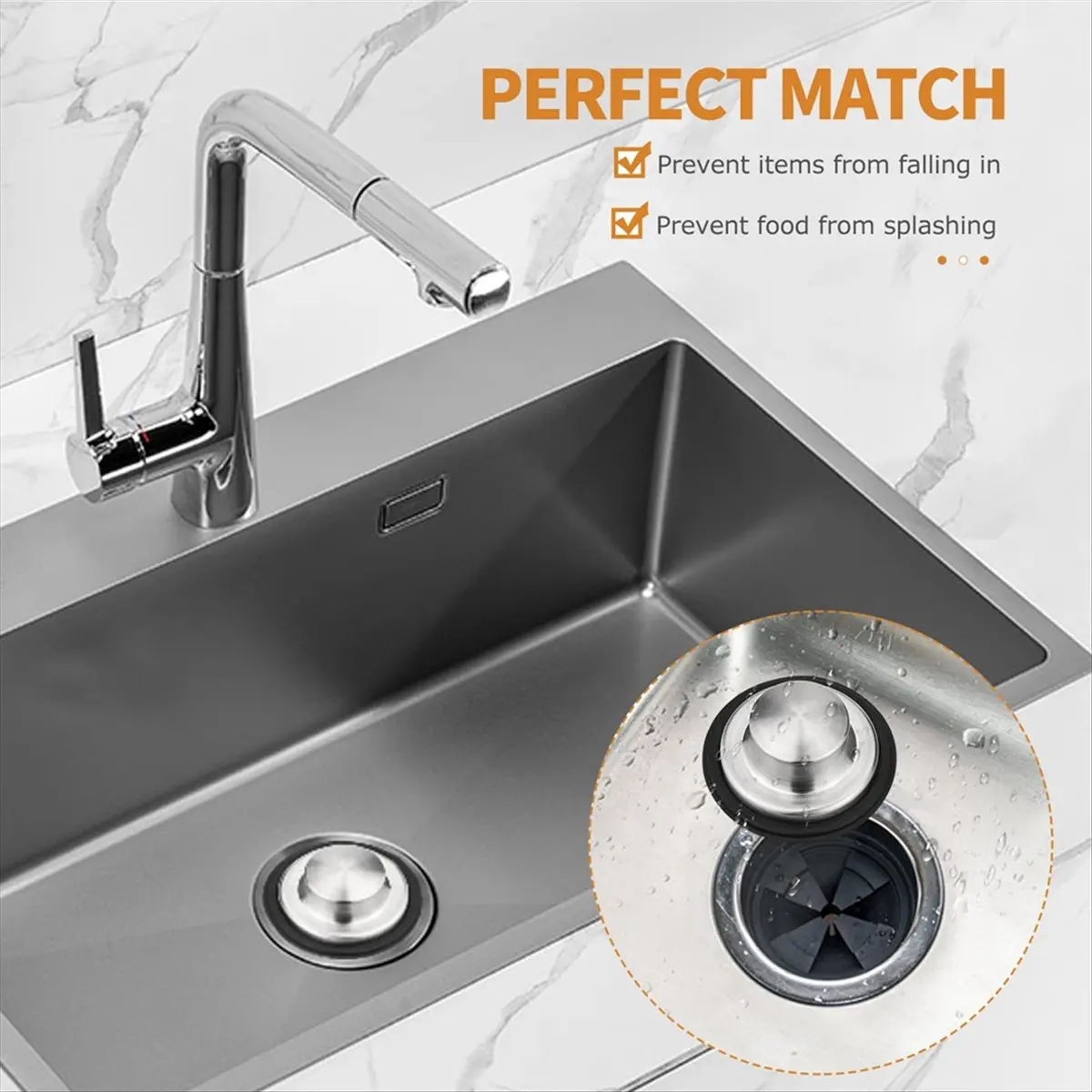 MALL Garbage Disposal Splash Guards with Stainless Steel Brushed Kitchen Sink Stopper Drain Plug Set Food Waste Accessories
