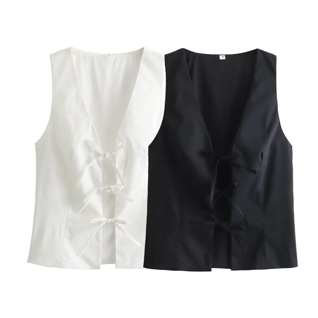 

Women's Slim-fit Cardigan Vest Summer European American Style Fashion Bow Detail Outerwear K41191