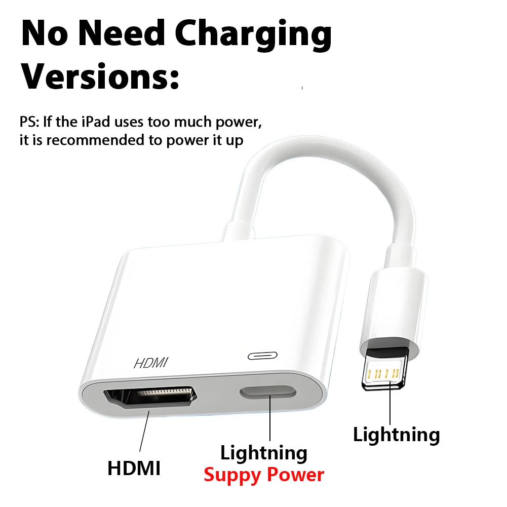 Lightning to HDMI Adapter No Power Needed 1080P Video Sync Screen Converter with Lightning Charging Port For iPhone 14 13 12 11