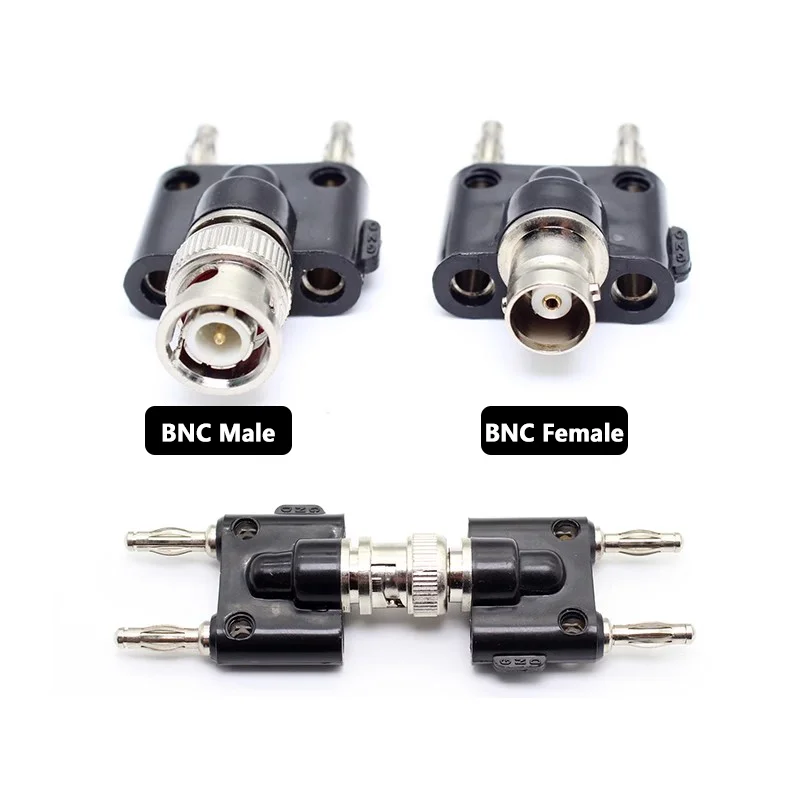 Binding Post RF Coax Coaxial Splitter Connector BNC Adapter Male Plug To Two Dual Banana Jack Socket