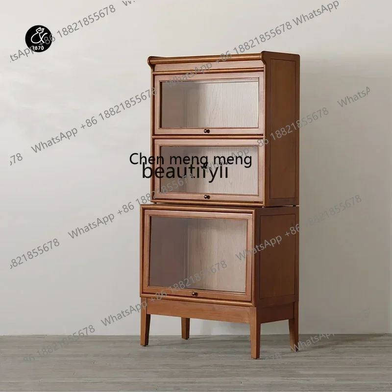 SS new styleDouble solid wood gla display beech 1.8 meters flap door storage side cupboardss 7486 ss 7486
