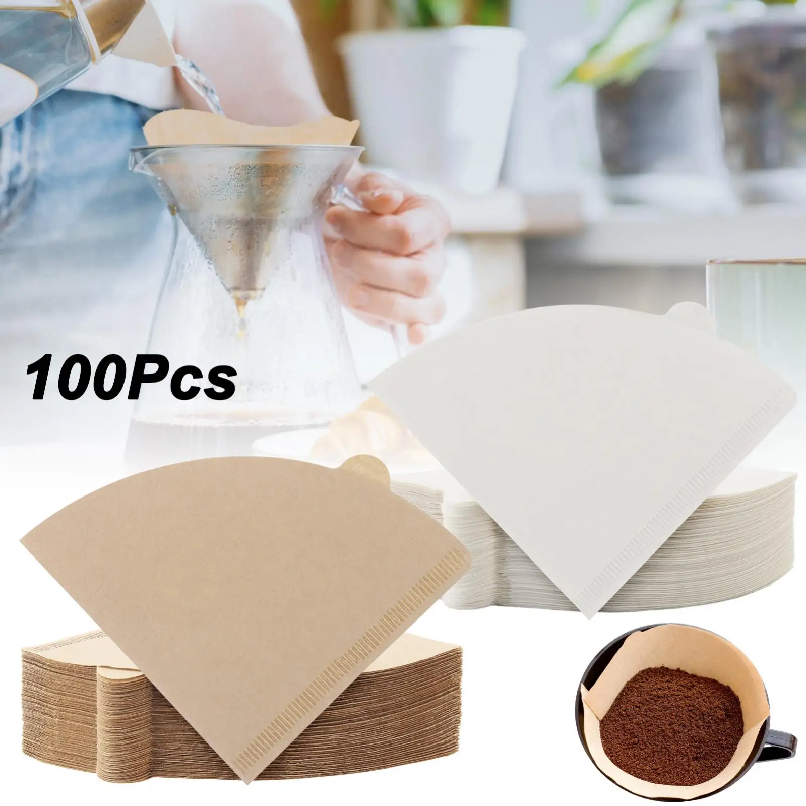 

100 Count 1-4 Cups Unbleached V02 Disposable Coffee Filter Paper, Cone Coffee Filters Coffee Machine Parts