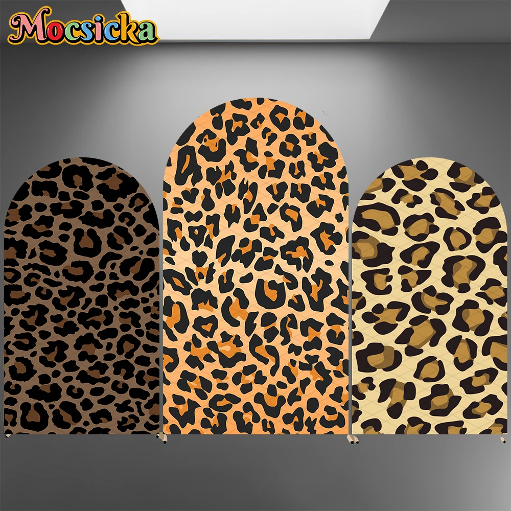 

Mocsicka Arch Covers Backdrop Double-Faced Leopard Print Stripe Texture Decors Baby Shower Birthday Arched Backgrounds Photocall