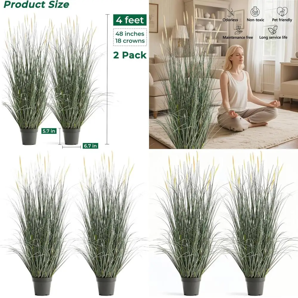 

2 упаковки тростниковой травы высотой 4 фута с розовыми шипами, искусственная трава для дома и улицы в горшке, декоративное растение для дома и без дома