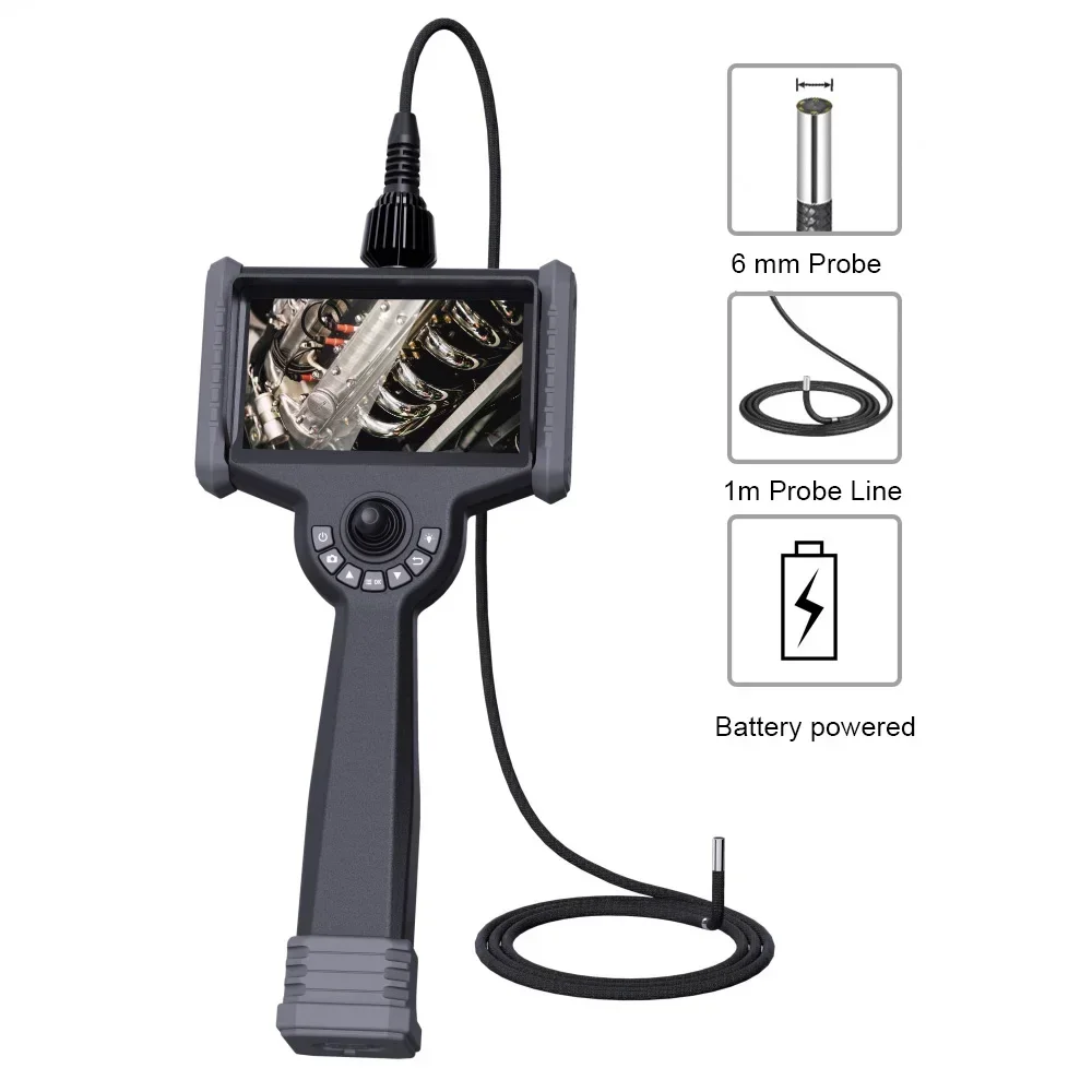 6'' touch Screen Portable industrial endoscope, 360 artlation wireless borescope,  6mm touch screen IP67 HD videoscope camer