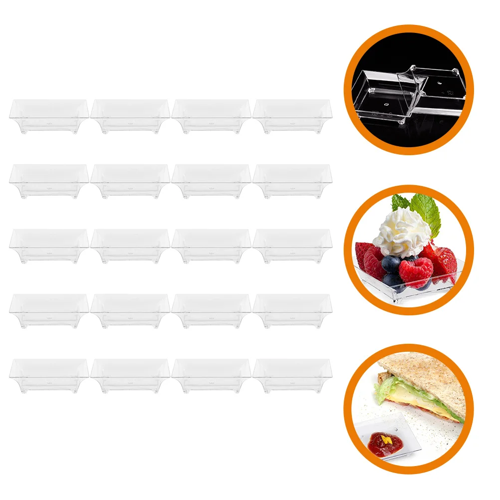 

50pcs Disposable Plastic Mini Square Plates Clear Sauce Dishes Vinegar Bowls Appetizer Serving Dessert Seasoning