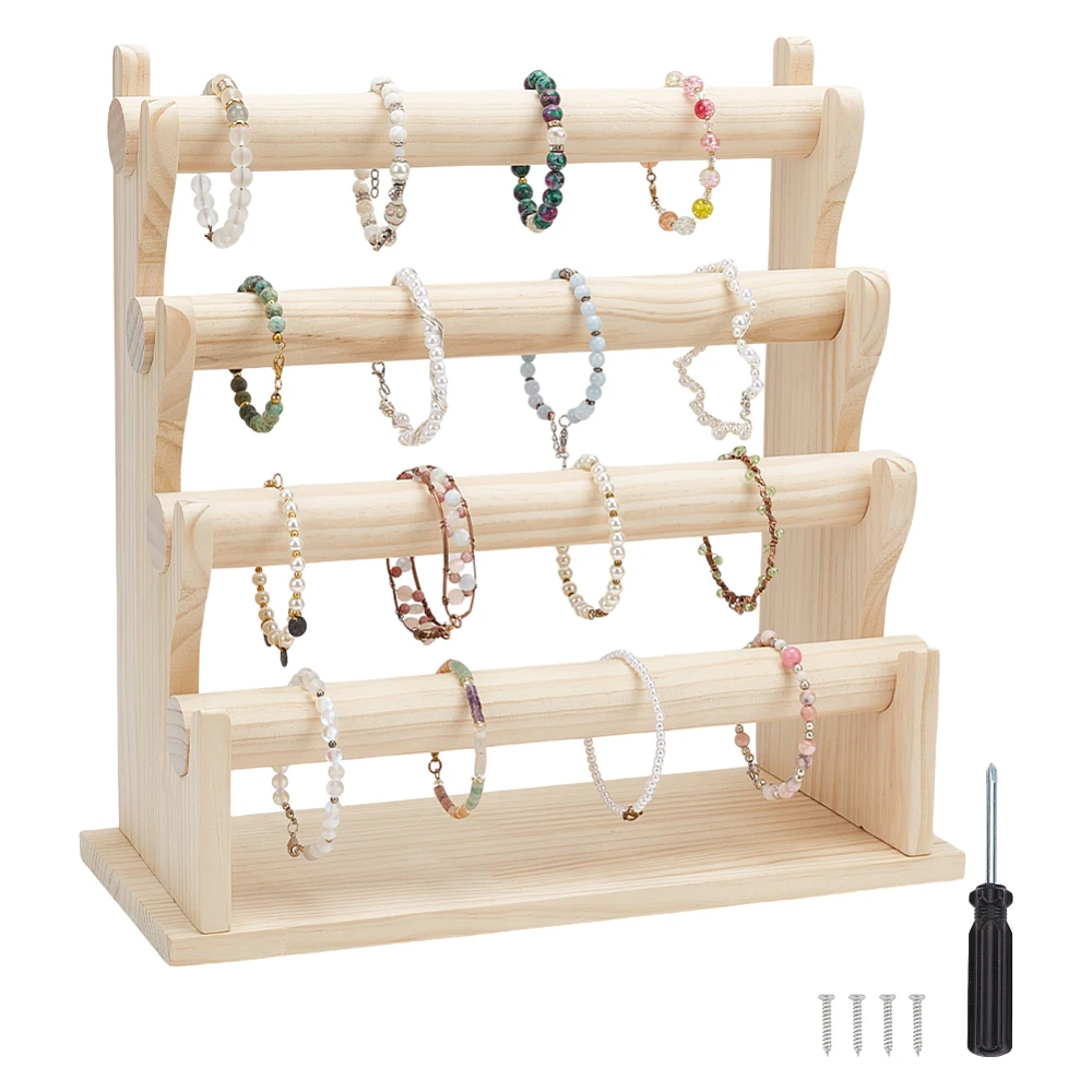 4 Tiers Wooden Bracelet Holder White Wood Stand Necklace Display Jewelry Holder Display Stand Bangle