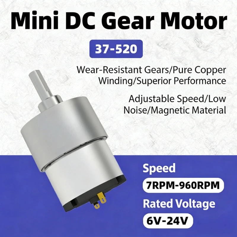 JGB37-520 miniature DC geared motor 6V12V24 volt high torque speed regulating motor motor positive and negative