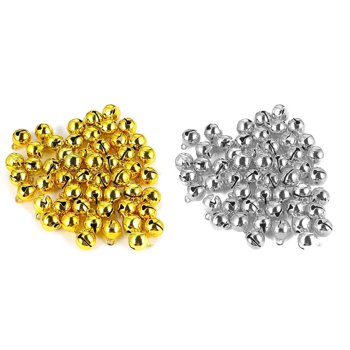 200 pezzi Jingle Bells Portachiavi Ciondolo Campane Artigianato Campane per animali domestici Ciondolo albero fai da te (10 mm, dorato, argento per ciascuno 100 pezzi)