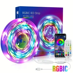 Smart LED Strip Light, RGBIC USB Strip Light Wireless APP Controlled Musical Color Changing LED Strip Light with Remote Contro