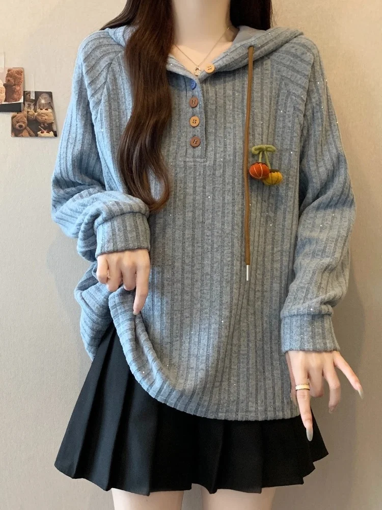 

Женская толстовка больших размеров с эффектом стройности, зимняя новинка, удобная, мягкая, хлопковая, с длинным рукавом, с капюшоном