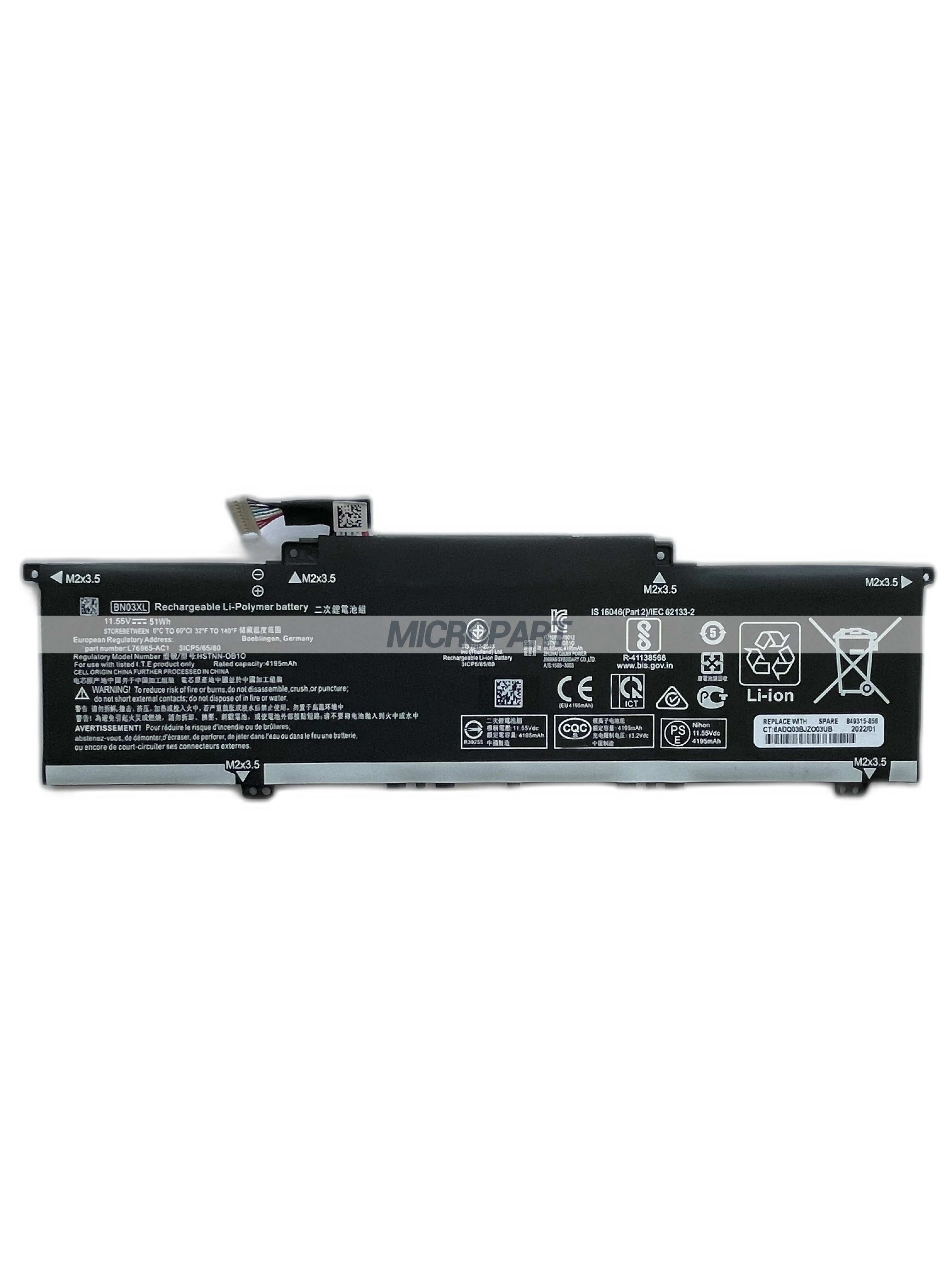 Imagem -02 - Substituição da Bateria do Portátil Li-polymer Bateria de Longa Duração hp Bn03xl L76965-ac1 Hstnn-ob1o para Envy X360 11.55v 13.3 in Longa Vida