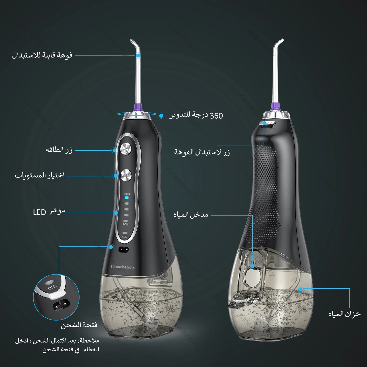 KinseiBeauty-cepillo de dientes eléctrico con carga USB para adultos, modo de 5 velocidades, hilo dental eléctrico acústico resistente al agua IPX7