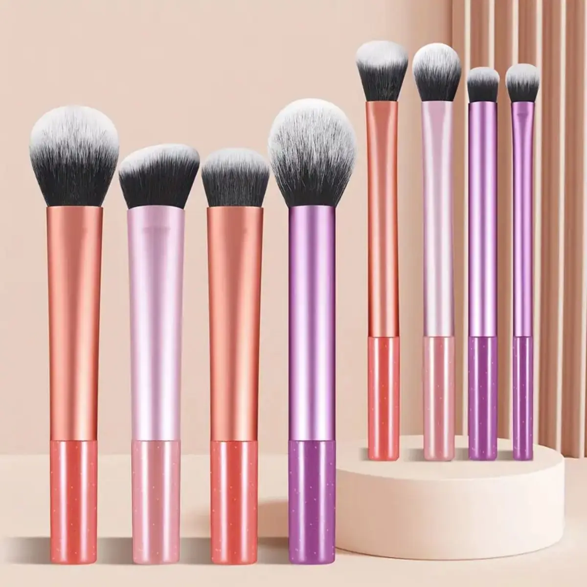 8-Piece Portable Nylon Bristle Makeup Brush Set - Multifunctional, Unscented, Suitable for All Skin Types, ABS Plastic Rod