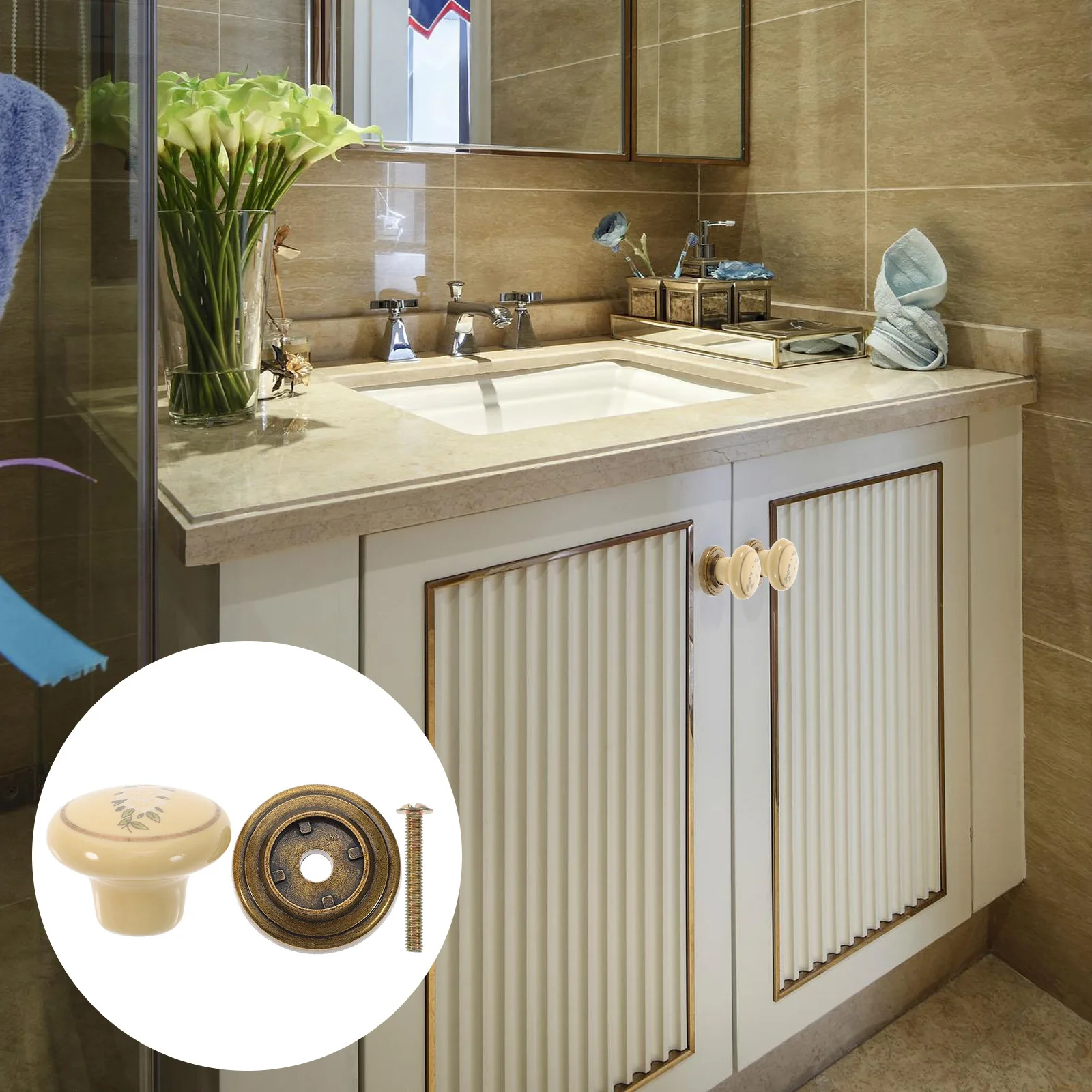 

4Pcs Round Ceramic Cabinet Knobs Drawer Pull Handles for Kitchen Cupboard Wardrobe Furniture Cabinet Pulls Drawer Handles