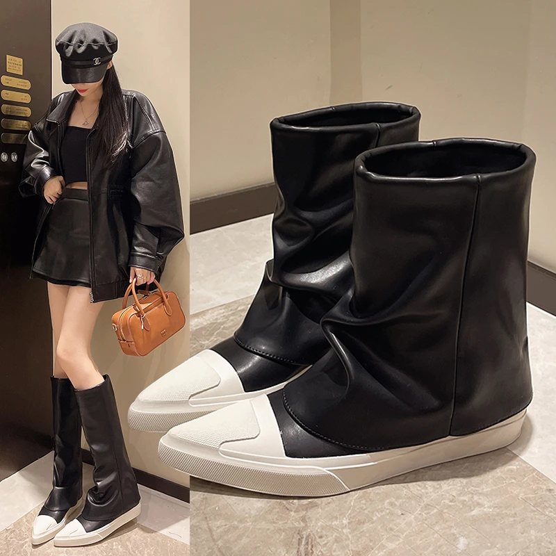 

Pointed Toe Women High Boots Leather Fashion Winter Shoes New Brand 2024 Trend Knee High Gladiator New Motorcycle Botas De Mujer