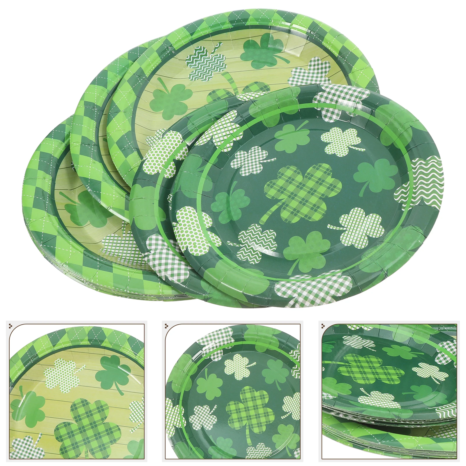 

20pcs Saint Patrick's Day Paper Plates 9inch 7inch Green Shamrock Disposable Dinner Dessert Party Supplies