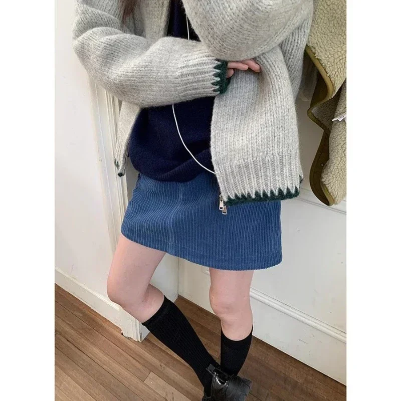Elegant Korean Style Corduroy Skirts Sweet Retro Casual Mini Skirt High Waist Autumn Winter Short Skirts Streetwear