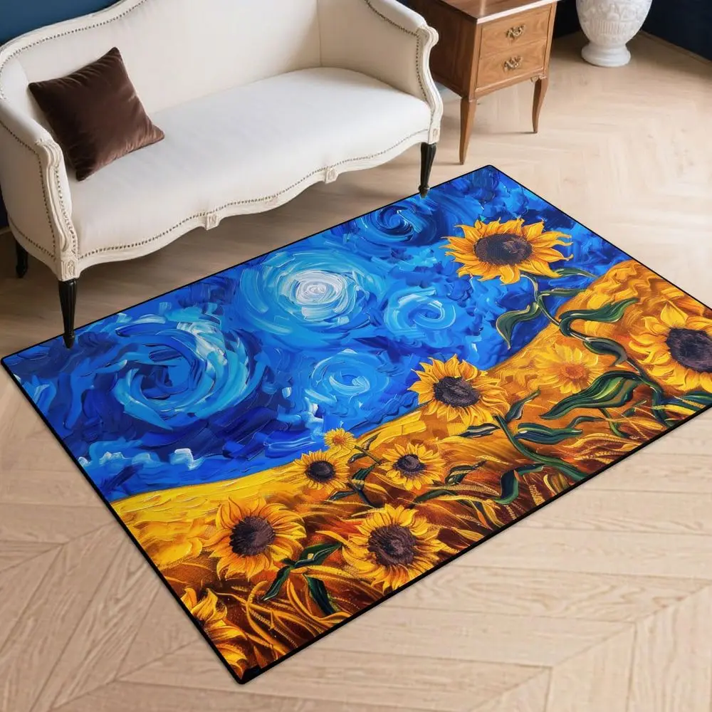 

Коврик для медальона Blue Sky Sunflower, моющийся, нескользящий, 5 x 7 футов, бежевый, темно-синий, оранжевый