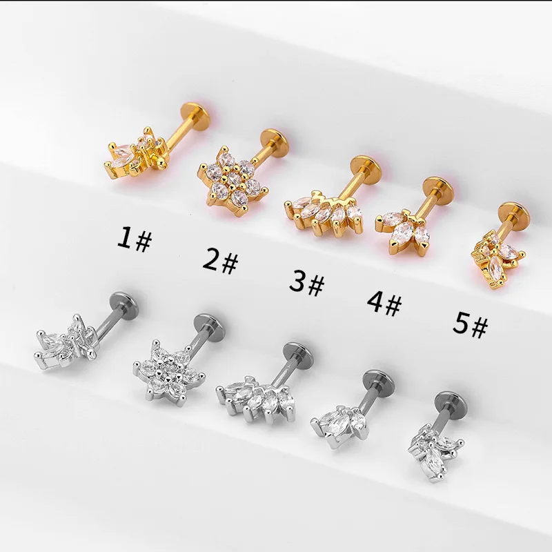 1Piece 16G Flat Vertical  Back Flower Earring Marquise CZ Tragus Cartilage Helix Piercing Jewelry