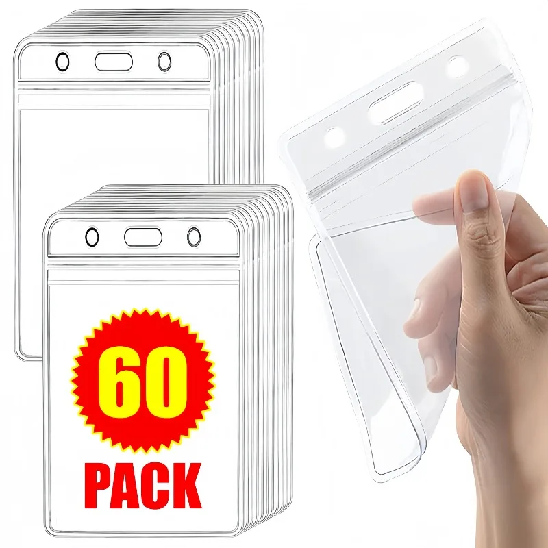 Waterproof ID Card Holder Clear Vinyl PVC Sleeve with Resealable Zip Vertical Name Tag Badge Holder for Office School ID Cards