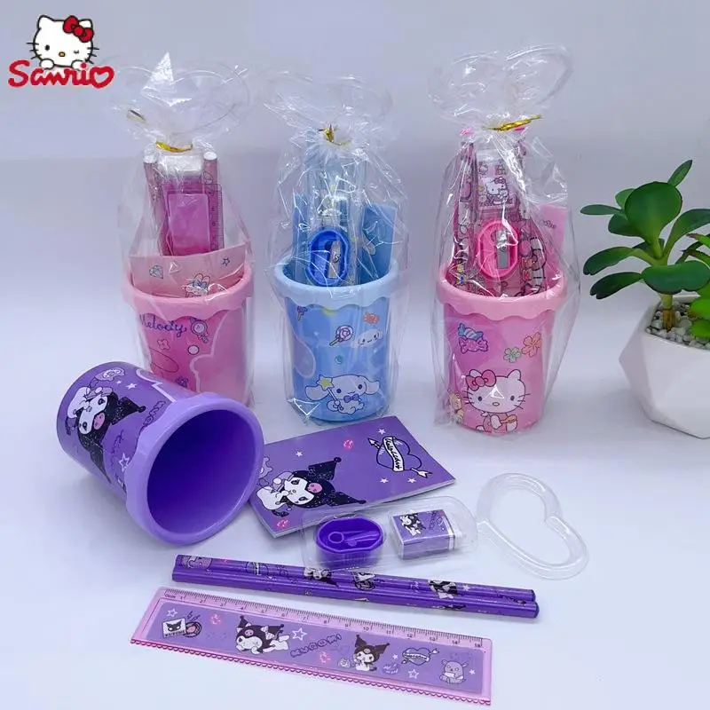 

Kawaii Sanrio Stationery Set Hello Kitty Cartoon Kuromi Cinnamoroll Note Book Ruler Pencil Children's Learning Stationery Gift