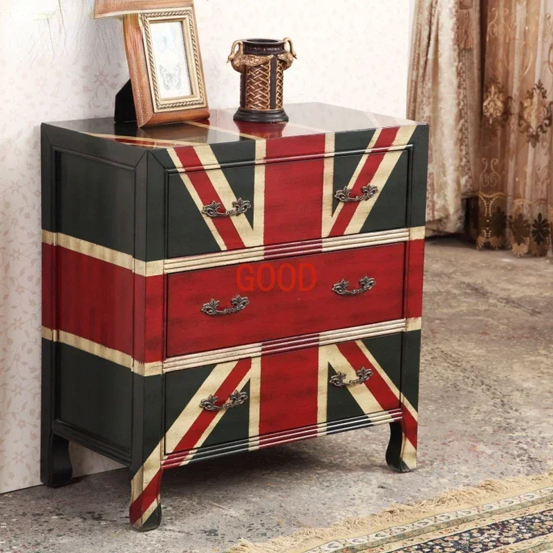 European Style Side Table Living Room Corner Table Desk Lamp Table Three-Bucket Cabinet British Style Retro Union Flag