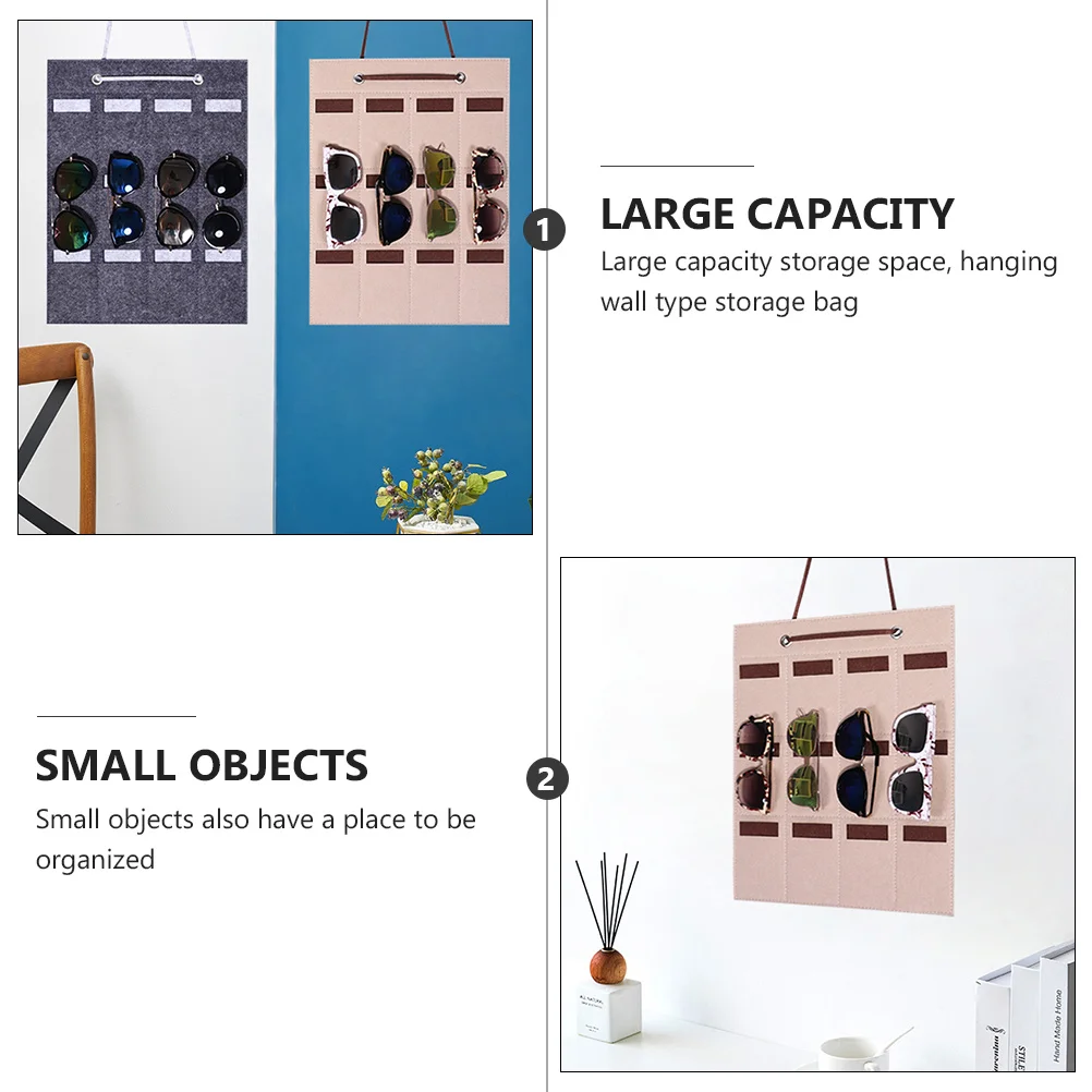 

Felt Sunglasses Organizer Bag Wall Mounted Glasses Storage Pouch Thickened Multi Pocket Eyewear Hanging Holder Waterproof Non