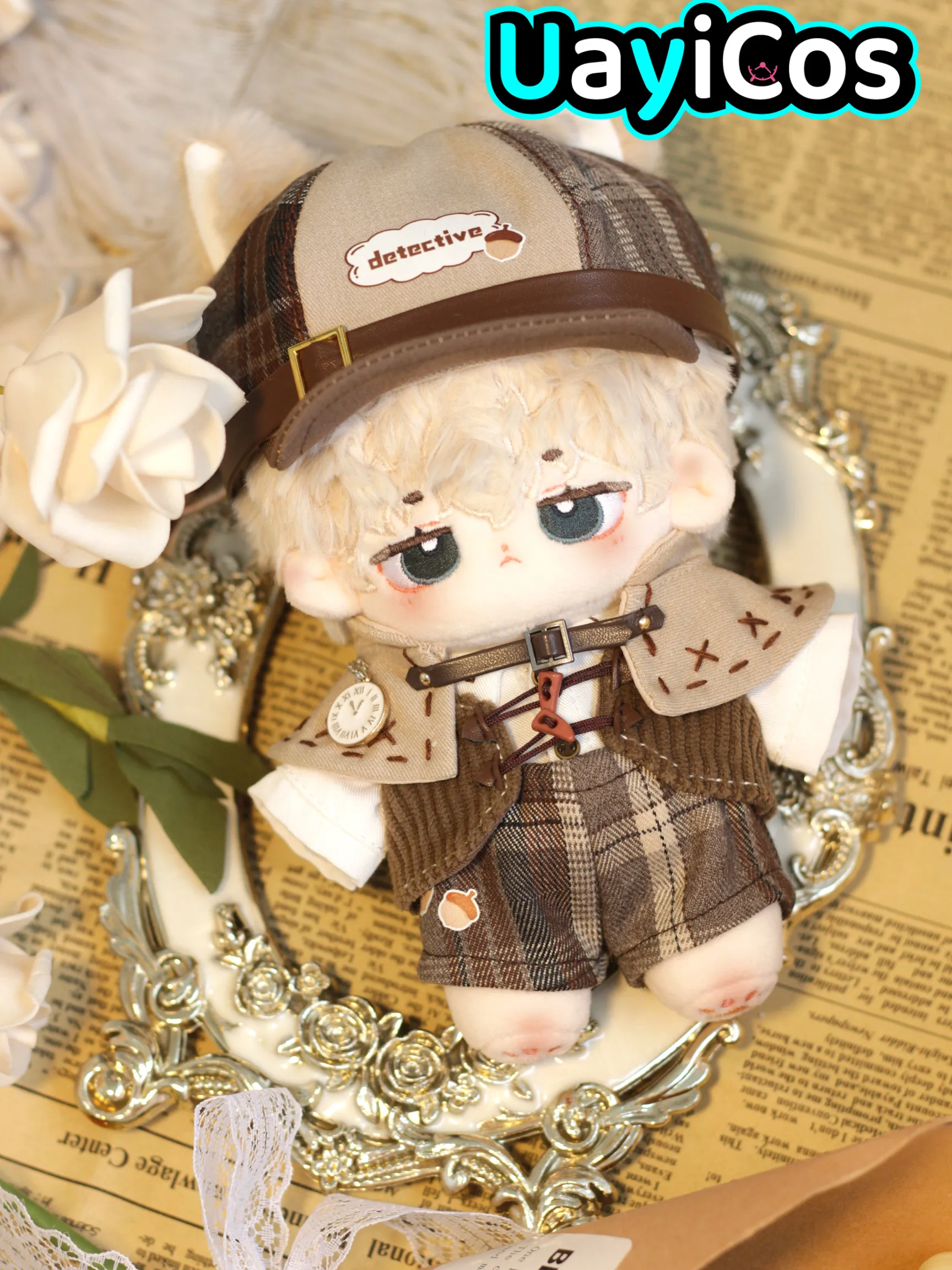 Handsome Officer Detective Commander Retro Brown Uniform Outfit Cosplay For 15cm Plushie Cotton Doll Clothes Clothing  Accessori