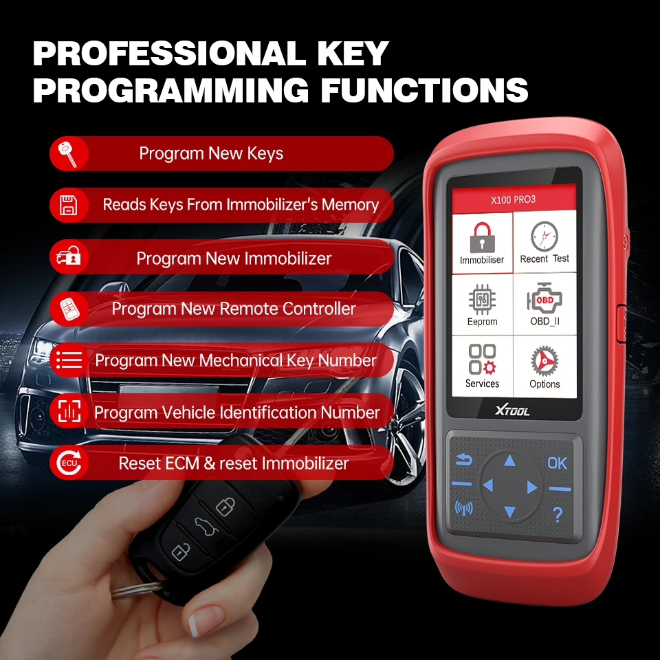 XTOOL X100 PRO3 Automotive Key Programmer With 7 Reset Function Immobilizer Programming Tool EEPROM Adapter Lifetime Free Update