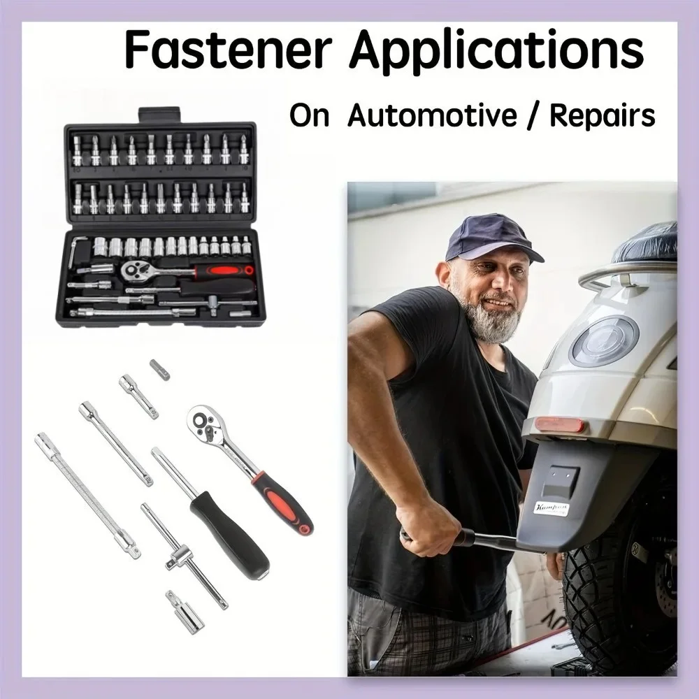 46Pcs Auto Repair Combination Ratchet Wrench Toolbox Family Tools Auto Maintenance Vehicle-mounted Socket Repair Set Tools