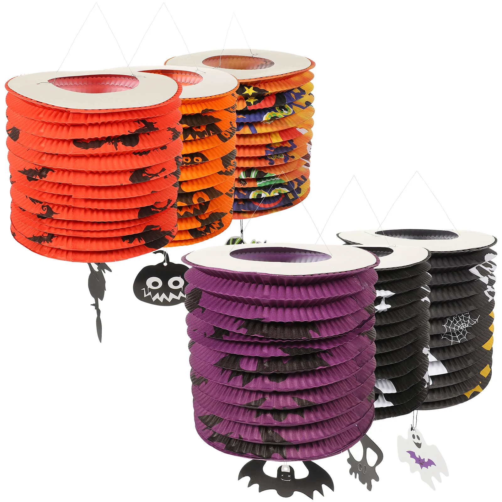 

6Pcs Halloween Hanging Paper Lanterns Foldable Decorative Party Supplies Indoor Outdoor Haunted Home Pumpkin Ghost Skull Bat