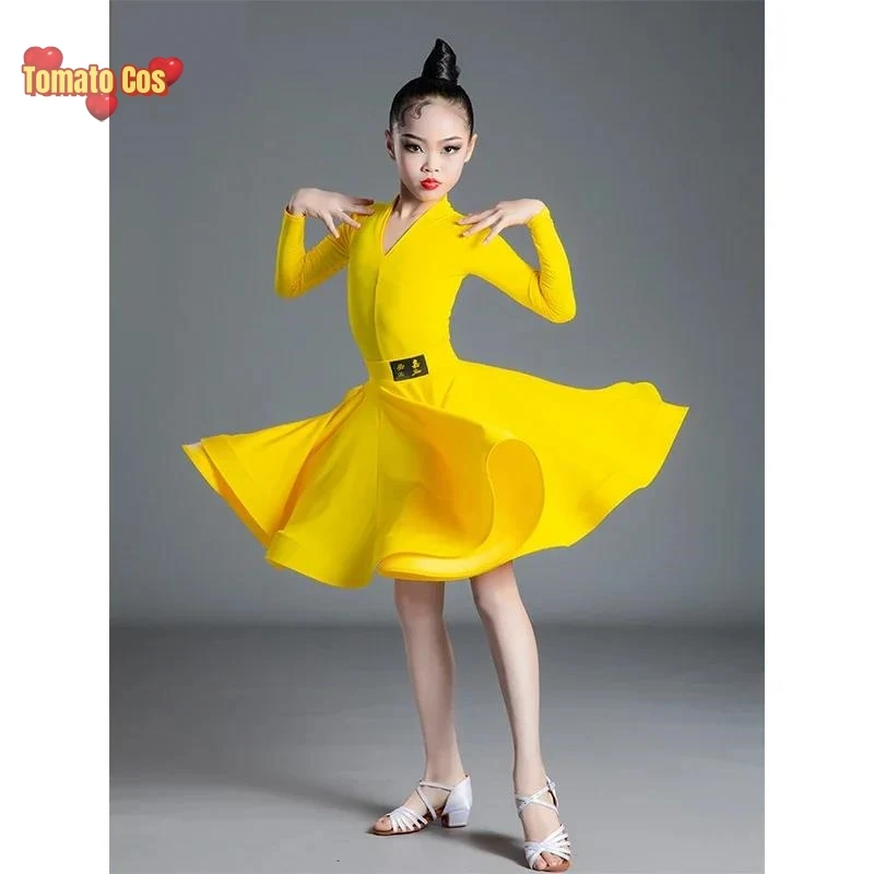 Children's Latin Dance Dress Girls' Dance Dress Girls' Long Sleeve Split Latin Dance Dress Performance Clothing Two Piece Set