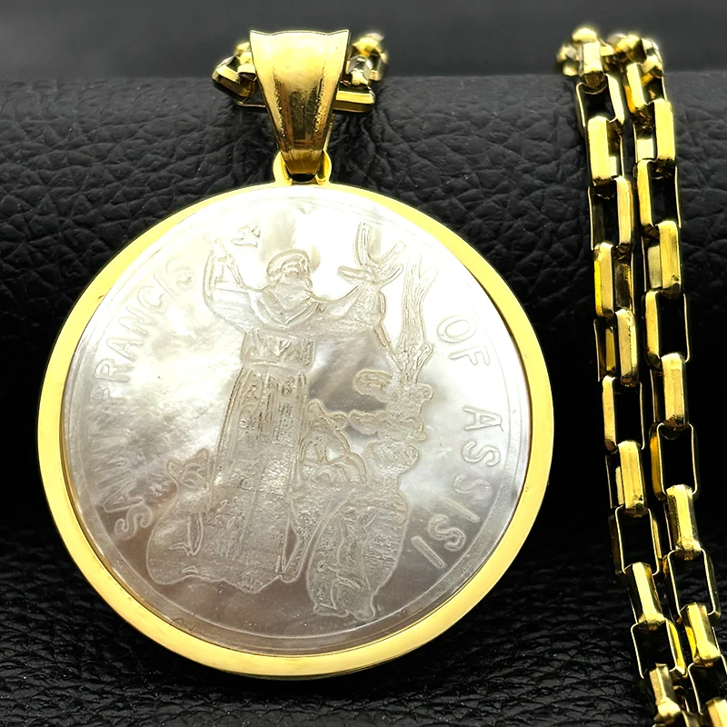 

SAINT FRANCIS OF ASSISI PROTECTOR OF ANIMALS Pendant Necklaces for Women Men Church Wears Medal Stainless Steel Jewelry Gift