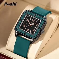 POSHI Women Quartz Watches Luxury Ladies Wristwatch Silicone Strap Waterproof Classic Casual Dress Clock Square Women Watch Gift