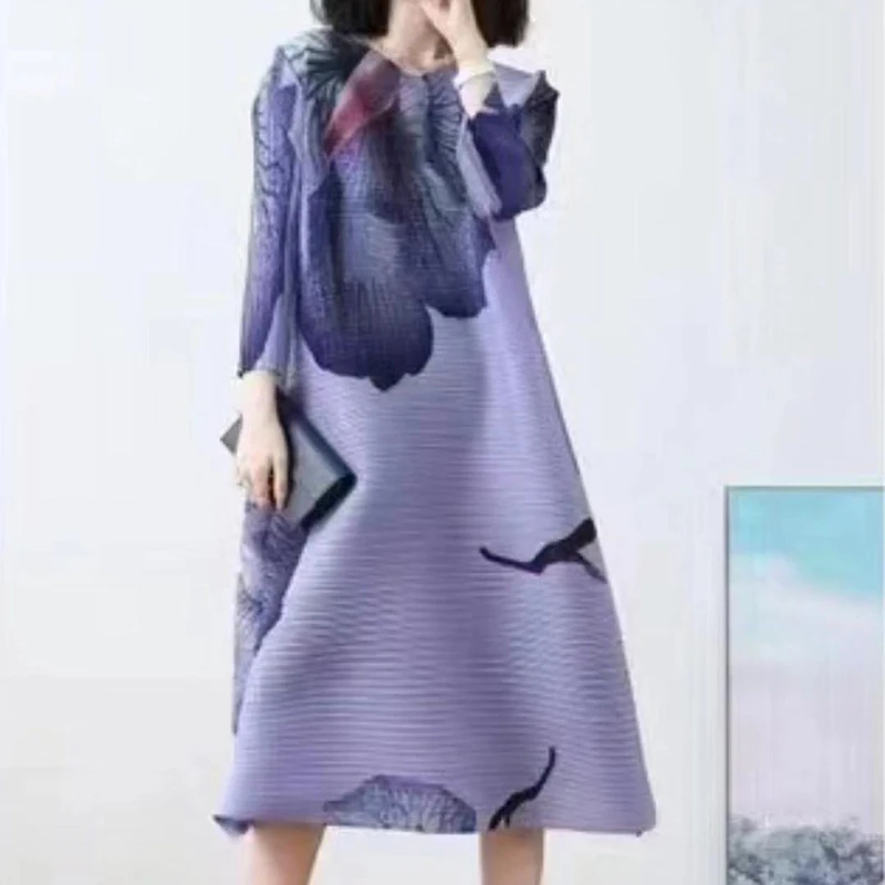 فستان مُزين بطباعة مرنة على شكل زهرة كبيرة للربيع والصيف فضفاض فيستدوس دي فيرانو موخير 2023