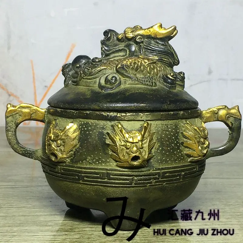 Retro Double-eared dragon head incense burner Ornament Decoration Tea Pet Figurines Desk Decor Accessories