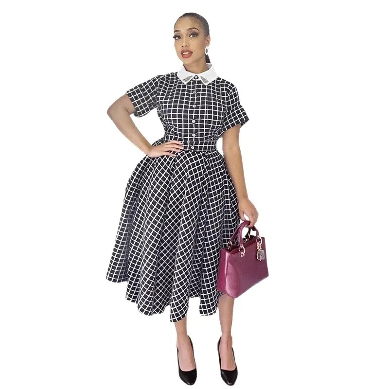 

Autumn Elegant African Women Short Sleeve V-neck Polyester Party Evening Midi Dress Dashiki African Dresses for Women Outfits