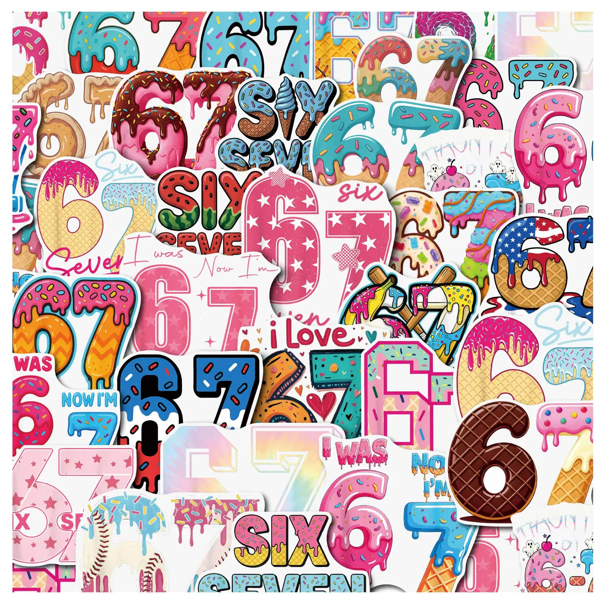 

50/100PCS Cute 67 Number Stickers Cartoon Numbers Fun MEME Graffiti Decorative Water Cup Luggage Waterproof Stickers Kids Toy