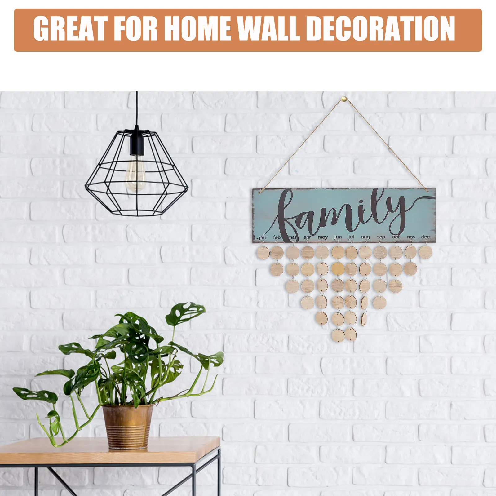 

Деревянный календарь-плакат для семейных дней рождения, 1 табличка, 1 веревка для подвешивания, 50 круглых дисков, красочный настенный календарь-напоминание для украшения дома